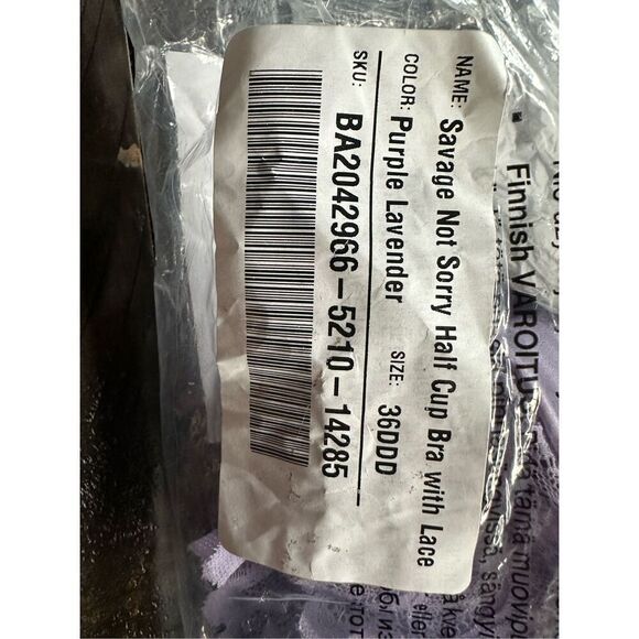 SAVAGE X NOT SORRY HALF-CUP PLUNGE BRA 36DDD lavender lace - Picture 5 of 5